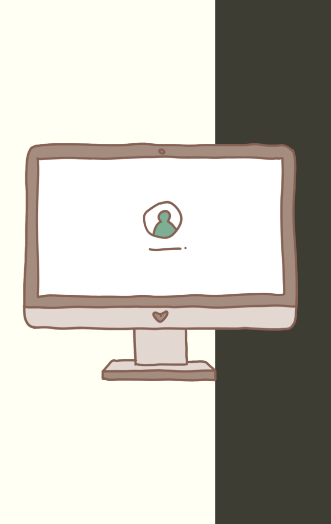 drawing of a computer monitor with heart stamp