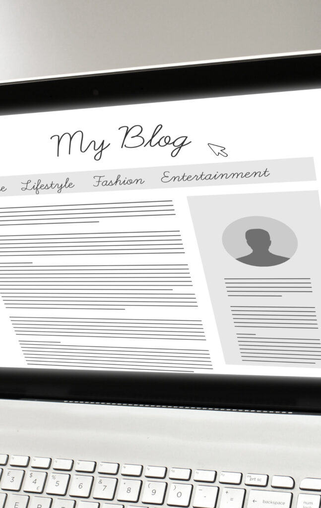 laptop screen showing a blog page